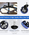 Heavy Duty Rubber Chair Casters Set Of 5 3 Inch Universal Fit 11 Mm By 22 Mm Wheels For Hardwood Floors Carpet And Tile Protection