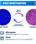 Easy reactivation process of Blue Indicating Silica Gel Beads 3 To 5 Mm Desiccants showing blue to pink color change.