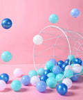 Ball Pit Balls for Kids, Plastic Play Balls Blue Balls for Ball Pits, 100pcs in storage, white basket with colorful balls on pink background