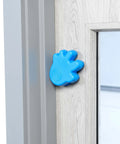 Anti Slam Door Safety For Kids Two Pack Finger Trap Stoppers With Adhesive Pad, Durable Plastic Guard For Child Doors, Easy Install On Handles, Blue Color Keeps Tiny Fingers Safe From Slams installed on door handle