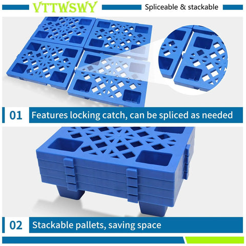 Four Pack Plastic Pallets Nestable Moisture Proof Floor Pallets With Breathable Grid Platform Lightweight Stackable Spliceable