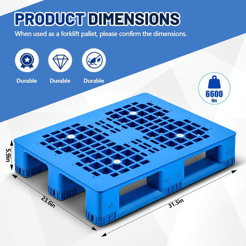Blue Plastic Pallet 32 Inch By 24 Inch By 6 Inch Breathable Grid Lightweight Beefy Poly For Wet Basements Garages And Outdoor Use