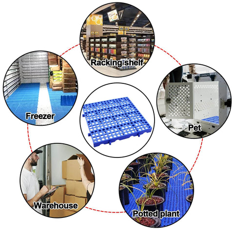 Heavy Duty Plastic Pallets 3 Pack Tough As Nails 11.8 x 11.8 x 1.8 Inches Waterproof Ventilated Grid Design Stackable Nestable