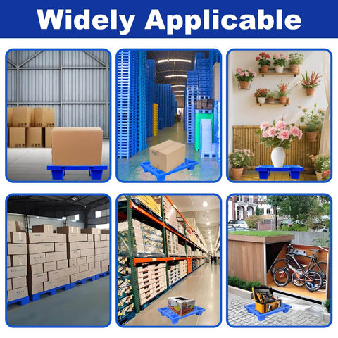 Six Pack Plastic Pallets Set Lightweight Nestable Polyethylene Pallets 23.6 x 19.6 x 3.9 Inches Blue Moisture Proof Floor Pallets