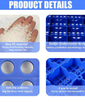 Plastic Pallets For Basement Storage And Garage Use Nestable Lightweight Waterproof Design For Basement Garage And Supermarkets Odorless Premium New PE Material 1000 Lb Heavy Duty Load Capacity Long Lasting Three Year Lifespan image shows new PE material, bottom reinforcement, anti-slip patterns, and easy installation features.