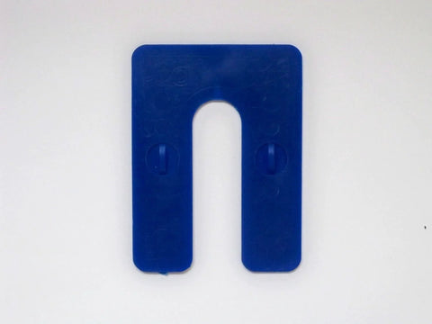 Blue plastic U shim from the Plastic U Shims Variety Pack Blue One Sixteenth Inch Red One Eighth Inch Black One Quarter Inch Shims In Three By Four Inch Size Ten Pieces Each For A Total Of Thirty Color Coded Alignment Spacers For DIY Furniture Appliances And Automotive
