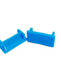 Low profile blue plastic safety end caps for Unistrut channel, 13/16 by 1-5/8 inches, 10 count; two caps displayed