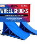Heavy Duty Boat Trailer And RV Wheel Chocks 2 Pack With Rope And Rubber Pads For Travel Trailers And Fifth Wheel RVs in blue