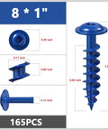 ✝️ Wensilon (Blue) Pocket Hole Screws # 8 * 1" 165pcs 1lbs Square Hole Wood Screws detailed view with dimensions