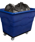 Heavy Duty Commercial Utility Cart Workhorse With 16 Bushel Capacity And 1000 Pound Load Capacity Steel Base And Poly Box Basket On Rolling Wheels For Offices Warehouses Restaurants And More Blue ReadySpace filled with trash bags
