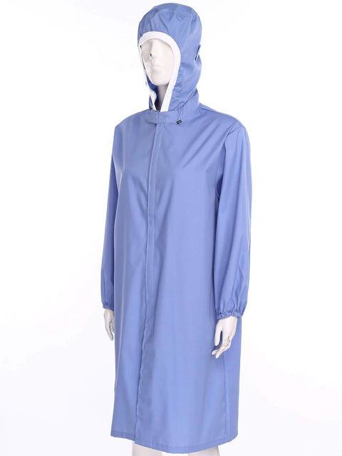 Durable Unisex Lab Coat For Men And Women With Hooded Or Hatless Design In Blue 100 Percent Polyester Lab Jacket For Workshop And Cleanroom