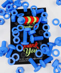 Blue Polypropylene Nuts And Bolts Set M8 x 20mm Pan Head Bolts With Washers 20 Pieces arranged on packaging