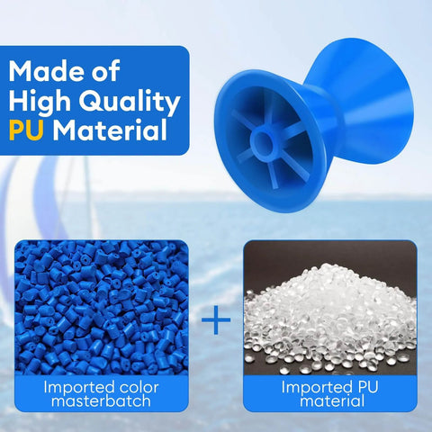 4 Inch Boat Trailer Roller Installation Aperture Half Inch Bow Stop for Boat Trailers Blue Bow Roller with Polyurethane Construction closeup with PU material shown.
