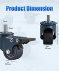 Blue 1.6 Inch Polyurethane Caster Wheels With M8 1.25 Threaded Stem 8mm Diameter 15mm Length Heavy Duty Caster Set Of 4 With Locking Brakes