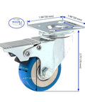 12 Pack 2 Inch Brake Caster Wheels With Swivel Plate Casters In Blue Polyurethane Locking Brakes 50mm Plate 33mm Hole Center 6mm Axle Heavy Duty Swivel Castors For Furniture Carts Equipment And Industrial DIY Use with blue polyurethane wheel and locking brake
