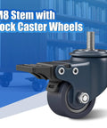Blue 1.6 Inch Polyurethane Caster Wheels With M8 1.25 Threaded Stem 8mm Diameter 15mm Length Heavy Duty Caster Set Of 4 With Locking Brakes 450 Lb Capacity For Furniture Carts And DIY Projects.