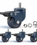Blue 1.6 Inch Polyurethane Caster Wheels With M8 1.25 Threaded Stem 8mm Diameter 15mm Length Heavy Duty Caster Set Of 4 With Locking Brakes 450 Lb Capacity For Furniture Carts And DIY Projects, shown with locking brakes and attached nuts, suitable for furniture and DIY projects.