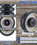 4 Pack 5 Inch Shopping Cart Wheels With Axles Bolts Blue Polyurethane Caster Set Replacement For Cart Heavy Duty 250 Lb Per Wheel 1000 Lb Total Capacity Universal Fit For Most Carts Durable, side and close-up view showing stable structure and waterproof feature.