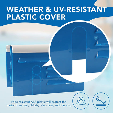 Universal Pool Pump Motor Cover With Adjustable Fit For 1/3 To 2 HP Motors, Durable Hard Plastic Top And Sides, Weather Resistant, Blue