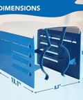 Universal Pool Pump Motor Cover With Adjustable Fit For 1/3 To 2 HP Motors, Durable Hard Plastic, dimensions labeled, blue color