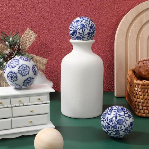 3Pcs Porcelain Balls Ceramic Balls Decorative Orbs Decorative for Centerpiece Small Spheres Floating for Vase Vintage Home Decor