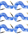 Six Pack 25 Foot Polyurethane Recoil Air Hose With One Quarter Inch Quick Connect And Plug Bend Restrictor Anti Twist Coil Line For Home Garage Or Workshop Blue