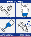 Instructions to use Blue And Red Thread Locker Kit, Medium And High Strength Thread Lock For Nuts Bolts And Metal Fasteners, 50 Ml Each, Pack Of 2