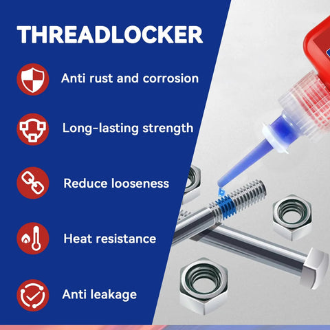 Application of Blue And Red Thread Locker Kit, Medium And High Strength Thread Lock For Nuts Bolts And Metal Fasteners, 50 Ml Each, Pack Of 2