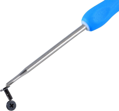 Magnetizer Demagnetizer For Screwdriver Tips And Small Tools Instantly Magnetize Or Demagnetize Steel Tools Turn Any Blade Into A Magnetic Screw And Nut Retriever No Batteries Or Electricity Required Blue Delcast MBX with blue handle holding a screw