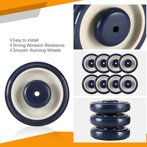 8 Pack 5 Inch Shopping Cart Replacement Wheels Kit With Double Ball Bearing TPU Silent Wheels For Supermarkets in blue