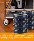 8 Pack 5 Inch Shopping Cart Replacement Wheels Kit With Double Ball Bearing TPU Silent Wheels For Supermarkets Blue