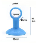 Blue soft silicone doorknob cushion with dimensions, 20mm top ring diameter, 35mm base width, and 45mm height, for wall protection.