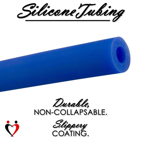 Blue silicone tubing with durable non-collapsible slippery coating, close-up view