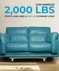 Blue sofa on 30 in. x 18 in. Hardwood Furniture Moving Dolly 1,320 lbs. Capacity – 4 Swivel Wheels, showing load capacity.