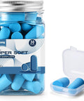 Reusable Soft Foam Ear Plugs With Up To 35 DB SNR Noise Reduction in blue jar with 30 pairs and travel case for hearing protection
