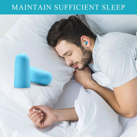 Reusable Soft Foam Ear Plugs With Up To 35 DB SNR Noise Reduction shown with man sleeping, 30 Pairs In Blue For Safe Hearing Protection