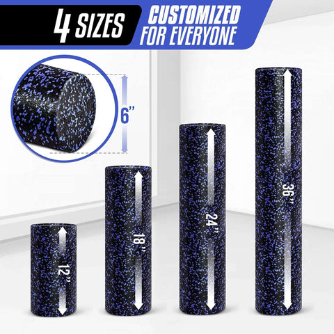 High Density EPP Round Foam Roller For Back Relief, Yoga And Pilates Training, Firm Deep Tissue Massage Tool, 36 Inch, Blue Speckled