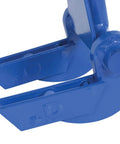 Close-up of the articulating head of Deluxe Steel Pallet Buster With 41 Inch Handle For Easy Pallet Disassembly And Dock Board Removal, blue.