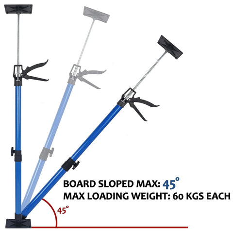 ✝️ Adjustable Support Pole, 3rd Hand Support System, Steel Support Rod for Cabinet Jacks Cargo Bars Drywall Support, Blue, angled view