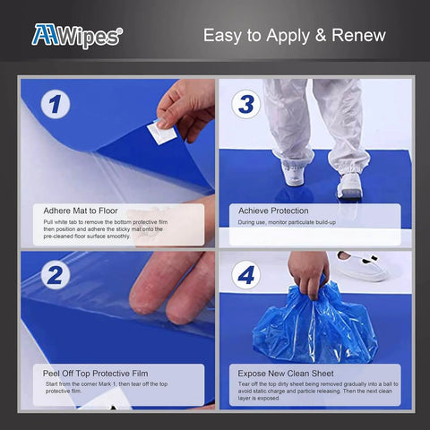 Instructional guide for using Sticky Mat Tacky Pad Adhesive 24 By 36 Inch Blue Cleanroom Floor Mat For Shoes
