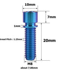 Detailed view of VAMUOEFL M8 x 25mm 20mm Titanium Bolt with Washer for BMX Cycling Stem Bicycle Screws 6Pcs (Blue, M8X20mm)