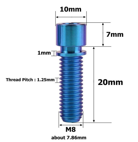 Detailed view of VAMUOEFL M8 x 25mm 20mm Titanium Bolt with Washer for BMX Cycling Stem Bicycle Screws 6Pcs (Blue, M8X20mm)