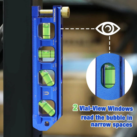 Compact magnetic torpedo level delivers quick, precise angle checks for conduit bending, shelving, and woodworking with four vials