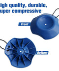Visible Blue Trailer Wheel Dock Chock Stabilizer For Tongue Jacks, Top and Bottom View with Rope Handle