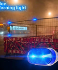 Blue 110V AC Industrial Signal Light With Flash Mode Tower Lamp used in machinery, emitting blue light at night for safety.