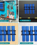 Welding Rod Holder And Storage Tubes Rack for stick welding rods shown on tool cart, pegboard, wooden, and concrete walls.