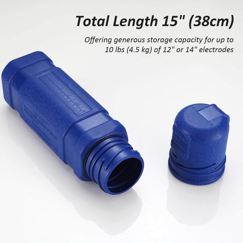Blue 14 Inch Welding Rod Storage Tube Holder Canister For SMAW Electrodes, 10 Lb Capacity, 1 Pack With Strap, open view