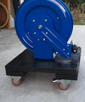 Three Inch Heavy Duty Stem Casters 360 Degree Swivel Durable PVC Wheels With Three Eighths Inch By Sixteen Threads Per Inch One Inch Length Dual Safety Locks And Bearings Easy To Install For Furniture And DIY Tools supporting a blue reel