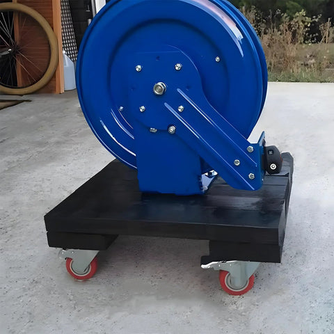 Three Inch Heavy Duty Stem Casters 360 Degree Swivel Durable PVC Wheels With Three Eighths Inch By Sixteen Threads Per Inch One Inch Length Dual Safety Locks And Bearings Easy To Install For Furniture And DIY Tools supporting a blue reel