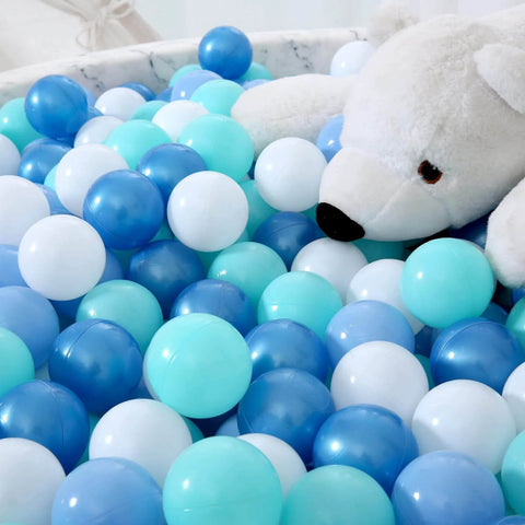 Plush polar bear on Ball Pit Balls for Kids, Plastic Play Balls Blue Balls for Ball Pits, Baby Pool Water Toys, 100pcs, BPA free